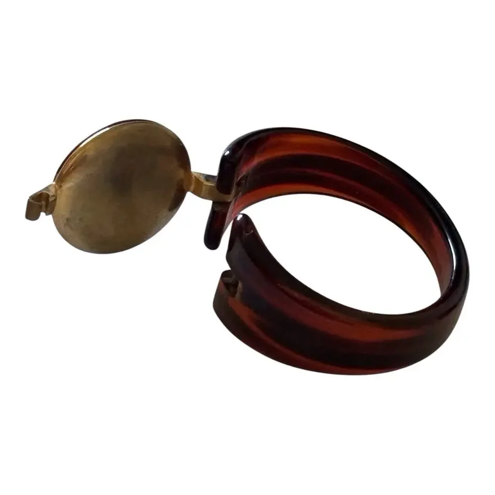 Bakelite marbled Tortoiseshell Hardstone Bangle Bracelet Vintage MCM Brown
